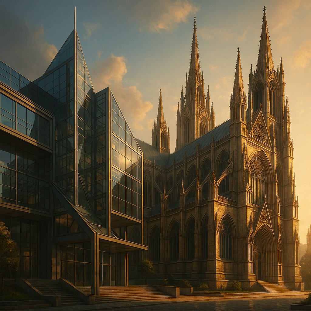 Architectural mix of modern and gothic styles