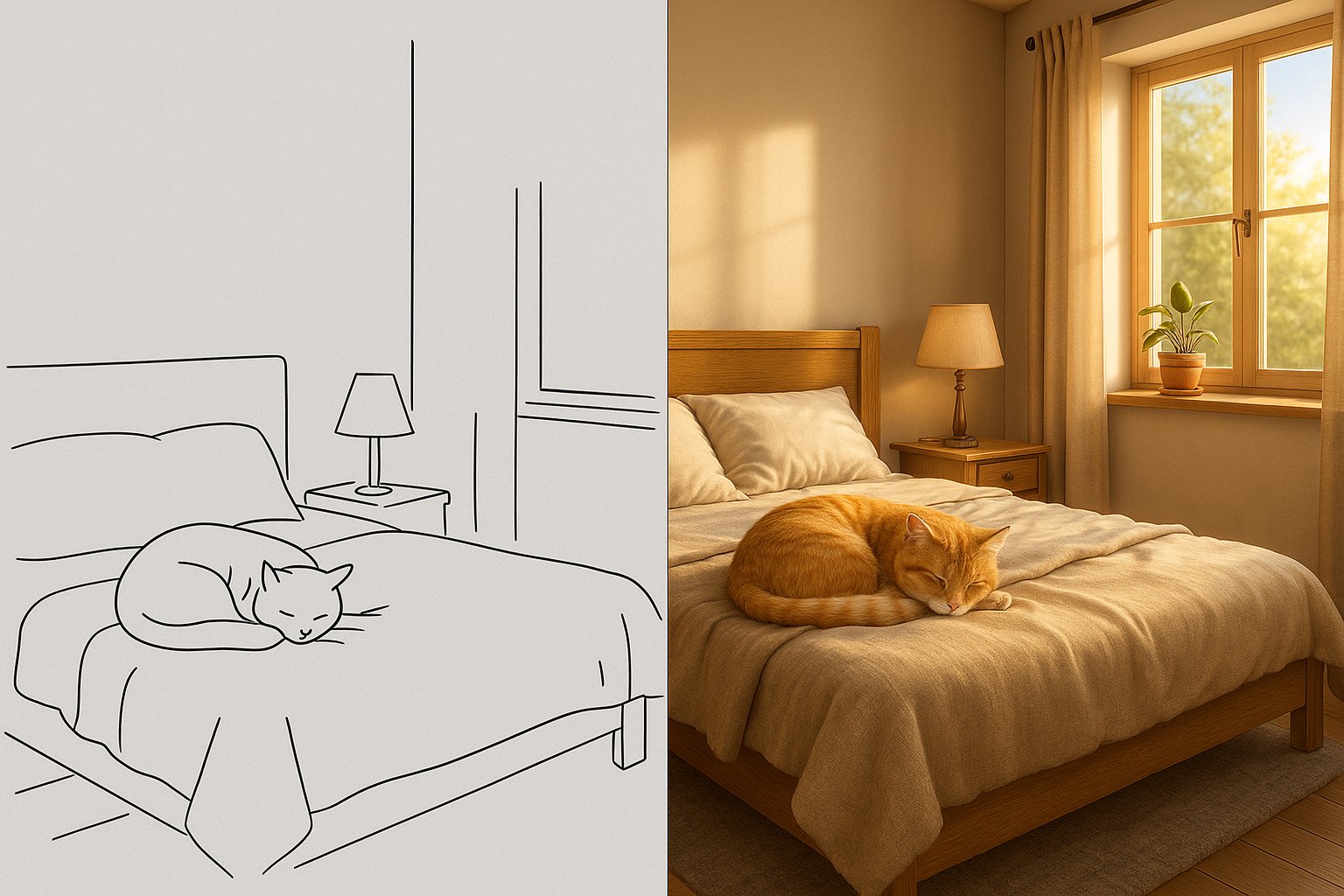 Example showing ControlNet input (pose) and generated output